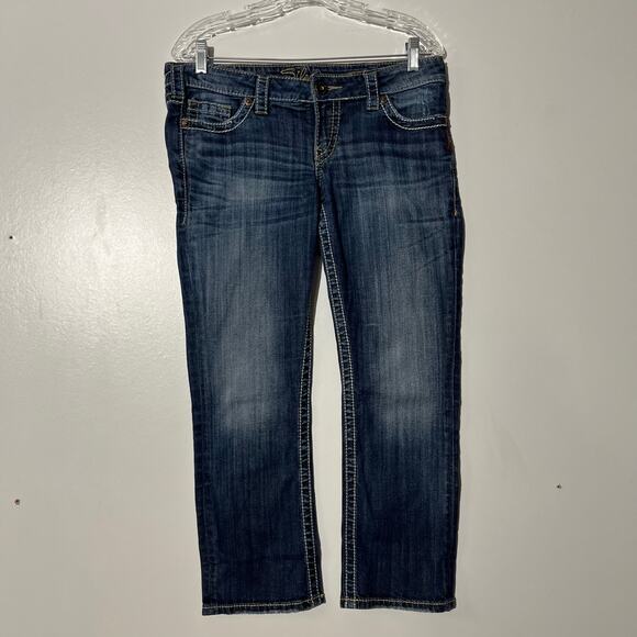Silver Jeans Santorini Capri Denim Blue Jeans Embroidered Straight Woman Size 30 - Picture 1 of 7